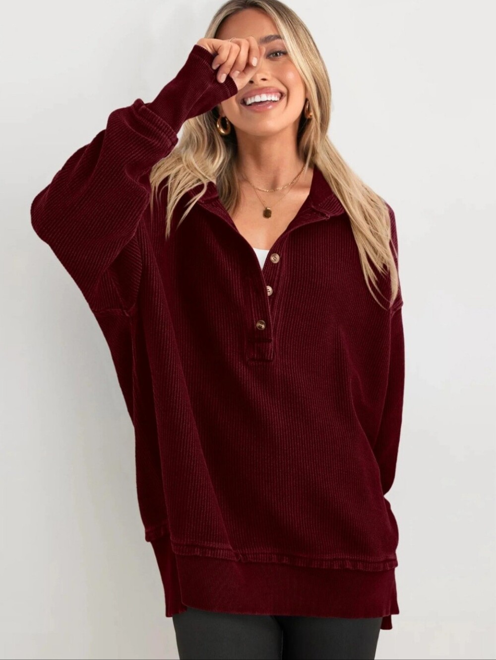 NWT PRETTYGARDEN Wine Red Oversized Hoodie Sweatshirt XL